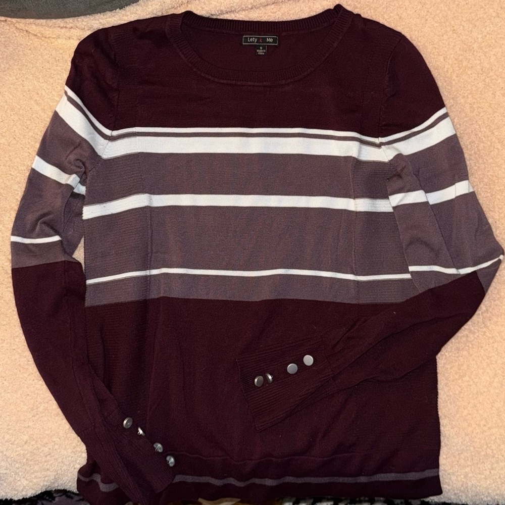 Lily White Women's Striped Burgundy Blouse